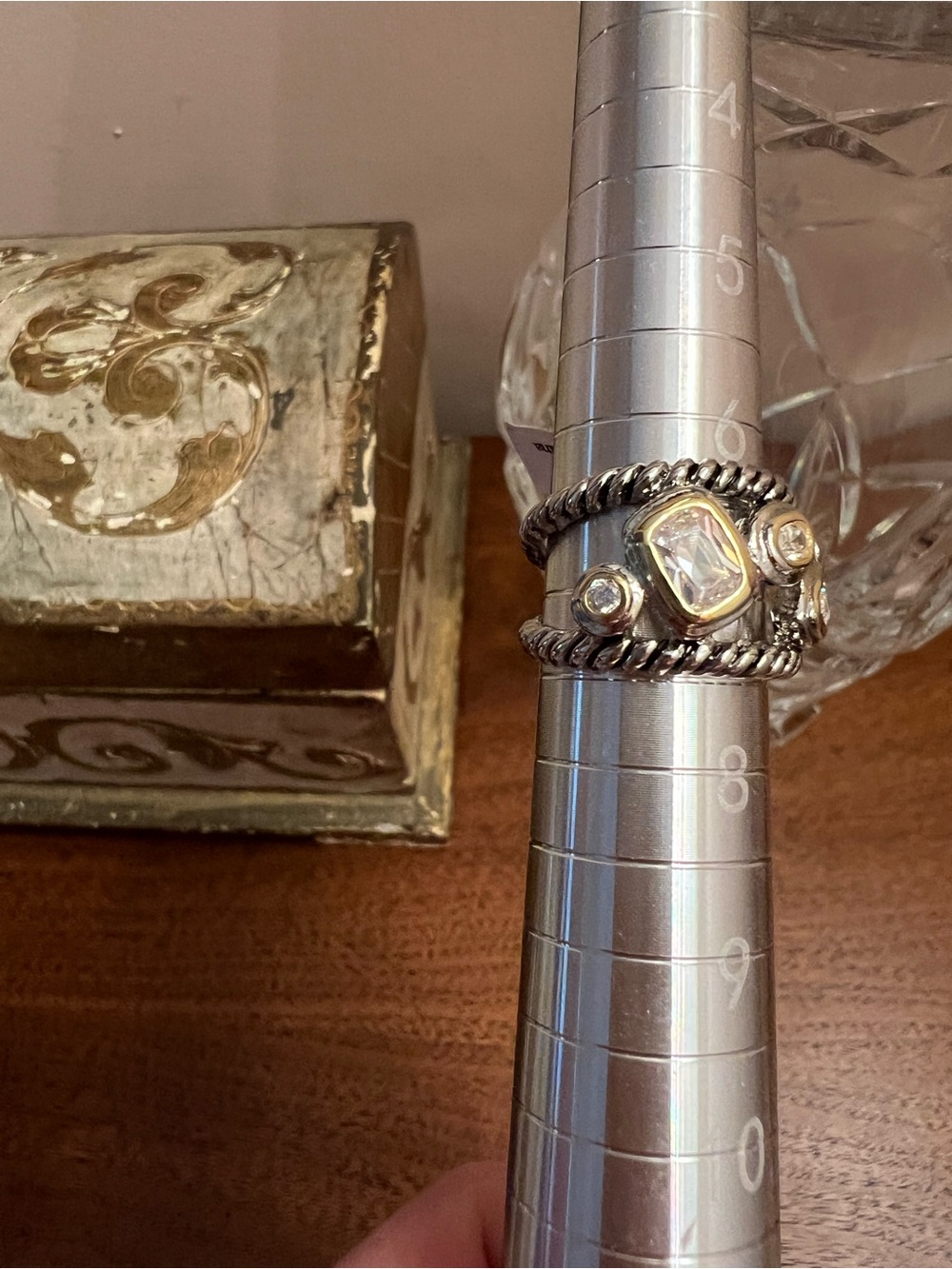 Two Tone Multi-Stone Twisted Silver and Gold Ring with CZ Stones - NWT Size 7 - Picture 5 of 7